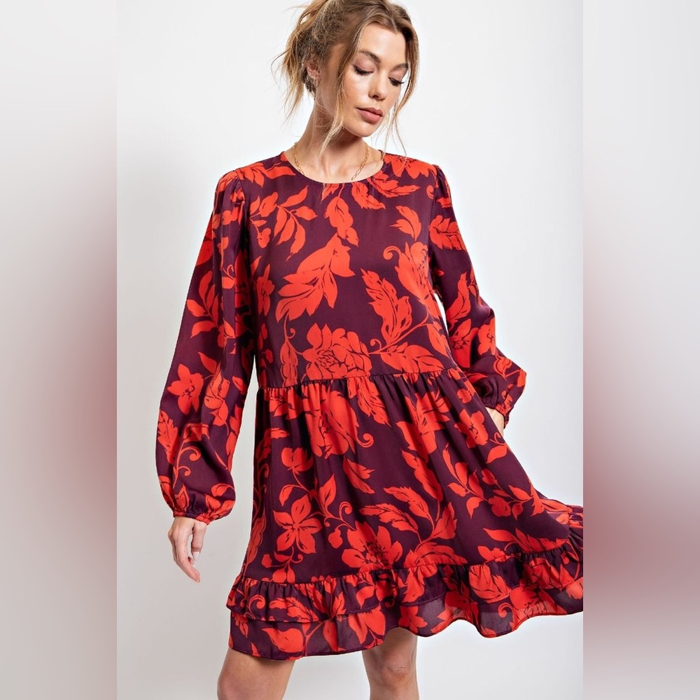 EASEL FLORAL PRINTED MIRABELLE DRESS NWT
